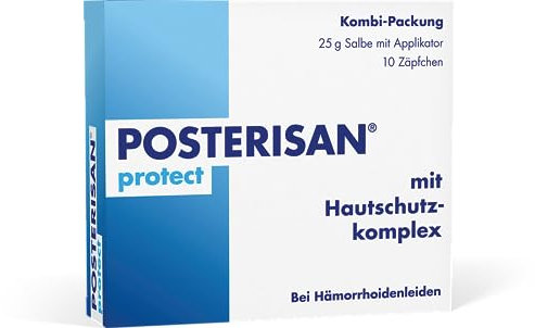 Posterisan protect mit Hautschutzkomplex Kombi-Packung: Salbe + Zäpfchen gegen Hämorrhoiden- & Analbeschwerden, 25 g Salbe mit Applikator, 10 Zäpfchen