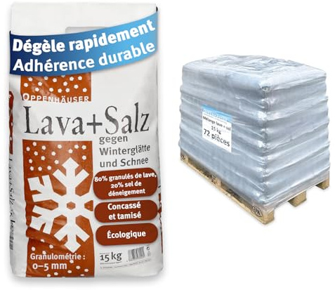 OPPENHÄUSER Lava-Salz Gemisch 1080kg gebrochen & gesiebt: 80% Lavastreu | 20% Streusalz (DIN EN 16811-1), schnell & langanhaltend, für Gehwege & Straßen, Premium Qualität, 1 Palette