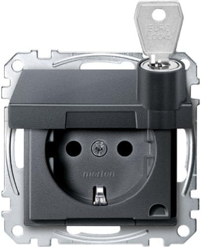 Schneider Electric Merten Schuko-Steckdose mit Klappdeckel, abschließbar, 1-fach, Berührungsschutz, Steckklemmen, System M, anthrazit, Artikelnummer MEG2315-0414