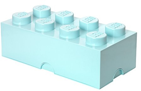 LEGO Storage Brick 8 Knobs AQUA BLUE - Stackable Plastic Storage Box with Lid for Kids and Adults, Ideal Desk Organizer and Toy Box - 12.1L Capacity