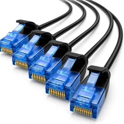1aTTack.de 660189 Cat6 Cat.6 Kabel Cat Netzwerkkabel 3,0 m - Patchkabel Slim Kabel (Kleiner Durchmesser - sehr flexibel) 1000 Mbit/s - 5 Stück - schwarz