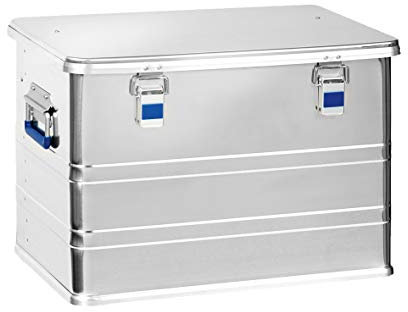 hünersdorff Aluminium-Box Profi 73 Liter, spritzwassergeschütz mit Gummi-Dichtung, leicht, stabil, Klapphandgriffe, Vorbereitung für Schlösser, Farbe: silber