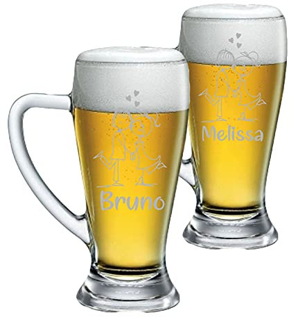 Coppia Boccali da birra Personalizzati Set da 2 Boccali da birra personalizzati con nome Innamorati disegno - bicchiere in vetro 38 cl