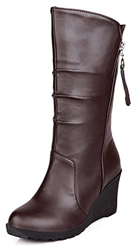 Cocey Women Mid-Calf Boots with Wedge Heel and Slip-on