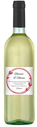Bottiglia di di vino bianco personalizzata per la nonna - Idea regalo esclusiva e originale per la festa dei nonni, come regalo di Natale, compleanno o festa della donna (Dedica, 0,75L)