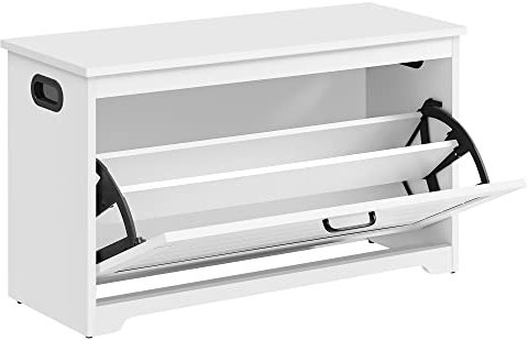 VASAGLE Banco de Zapatos, Zapatero de Entrada con Puerta Plegable, Divisor Interior Ajustable, con Asas Laterales Recortadas, 80 x 30 x 46 cm, Blanco LHS120T10