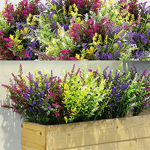 Xinnun 24 Bündel Künstliche Pflanzen für Draußen UV Beständige Kunstblumen Gefälschte Gänseblümchen Pfingstrose Lavendel Pflanzen für Frühling Garten Veranda Außen Innen Deko (Lavendel Stil)