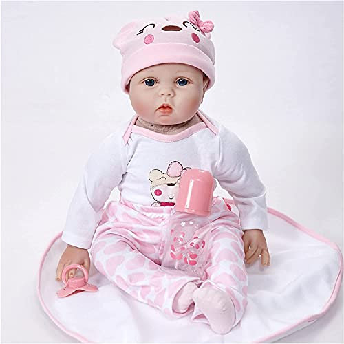 HOMONEY Blaue Augen Prinzessin Mädchen Reborn Puppe 22 Zoll Realistische Silikon Real Touch Neugeborene Babys Spielzeug Mit Kleidung Kinder Geburtstag (55cm)