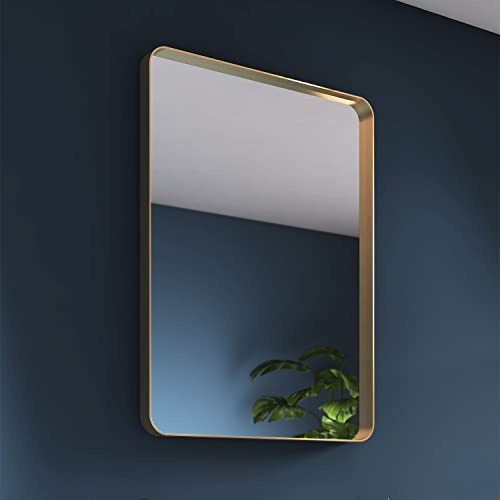 Onyx Bathroom Mirror Rotatable w/ Brushed Brass Aluminium Frame - 600x800mm | Wall Mounted, Portrait or Landscape, Rectangular Design, Bedroom Hallway Living Room, Vanity Use, Modern Indoor Spaces