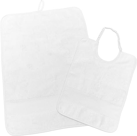Woolove - Set asilo personalizzato con nome della tua bambina o del tuo bambino | Asciugamano Asilo e Bavaglino con Elastico | In Ciniglia di Cotone | Pratica Idea Regalo |Bianco