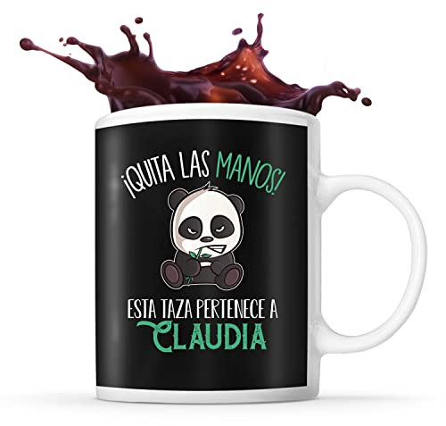 Planetee Taza con el nombre Claudia | Esta taza pertenece a nombre | Taza de café y té con un simpático pero malhumorado panda. Original idea para regalar a un amigo, familiar o colega