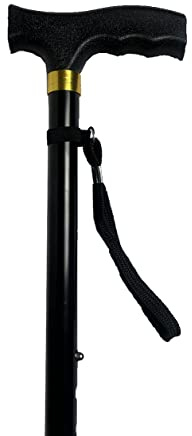 Deluxe Plain Black Durable Ladies Mens Adjustable Walking Stick Cane - 23 - 38.5