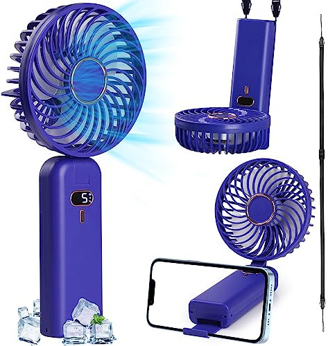 GeeRic Handventilator Taschenventilator 5 Speeds,4000mAh Tragbarer Ventilator mit Schlüsselband/LED-Anzeige,akkuTragbarer Lüfter Elektrischer Aufladbarem Batterie für Reisen Draußen Büro