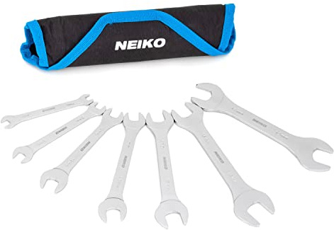 NEIKO 03581A - Set di chiavi metriche super sottili, spessore 3-4 mm, set di chiavi sottili a doppia estremit aperta, 14 misure da 6 mm a 19 mm, chiave magra con estremit aperta ad angolo