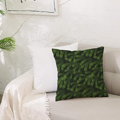 Kissenbezug Polyester Zierkissenbezug,Winter Lebhaft Tanne Kiefer Äste Bäume Nadelbäume Immergrün Natur Wald Grün Karamell,Dekorativen Kissenhüllen Weiches Kissen für Sofa Couch Schlafzimmer 50x50 cm