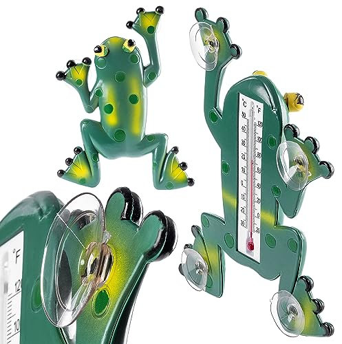 KADAX Froschthermometer, Thermometer mit Saugnäpfen, witterungsbeständiger Fensterthermometer für Außen- und Innenbereich, Außenthermometer für leichte Montage (23.5cm)