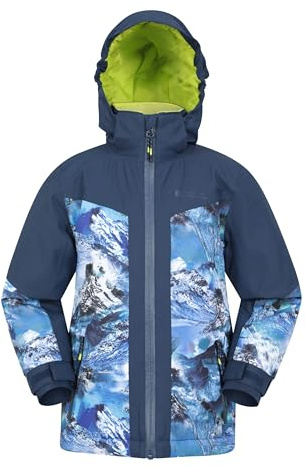 Mountain Warehouse Himalayan Wasserdichte Kinder Skijacke - atmungsaktive Kinder-Winterjacke, versiegelte Nähte, abnehmbare Kapuze, integrierter Schneerock Marine Kinder 128 DE (7-8 Jahre)
