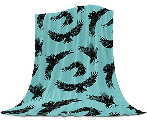 FJAUOQ Überwurfdecke, Halloween-Krähe, Rabe, Blaugrün, superweiche Mikrofaser, warme Decke für Couch, leichte Decke für Betten, Stühle, 152,4 x 203,2 cm