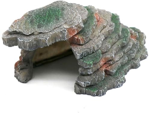 Gecko Hide Shale Scape Step Ledge, Reptile Cave Hideout Tank Accessories Decorations, Great for Reptiles, Amphibians, Leopard Gecko, Lizard, Frogs, Turtle (Small-B-7.3 * 4.4 * 3)
