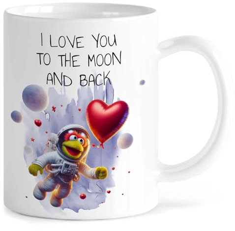 MeLifestyle Kaffeetasse Tasse Becher Motiv Weiß I love you to the Moon and back Ich liebe dich bis zum Mond und wieder zurück Liebe Valentinstag Geschenk Freunde Geburtstag