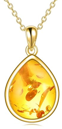 POPLYKE Bernstein Halskette für Frauen Sterling Silber Teardrop Halskette Schmuck Geschenk für Frauen (Bernstein)