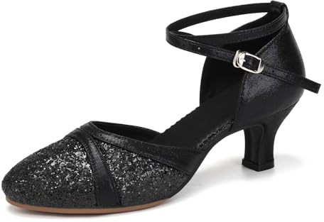 Uonpie Chaussures de Danse Latine Femme Paillettes Salsa Bachata Chaussures Danse Tango de Salon Bout Fermé, 37.5 EU