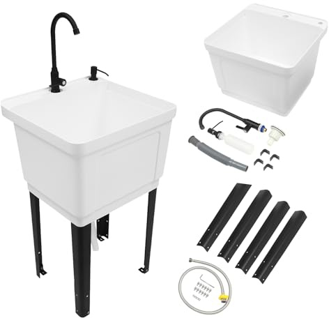 BAIODNB Freestanding Utility Sink, Utility Sink Extra-Deep Laundry Tub, Freestanding Plastic Utility Sink Laundry Tub Sink for Basement, Laundry Room, Garage or Shop (White)