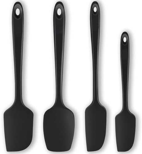 Silicone Spatula Set of 4, Spatulas Silicone Heat Resistant, Rubber Spatula, Silicone Kitchen Utensils Set for Cooking, Non-Stick BPA Free Cooking Utensils Set, Black