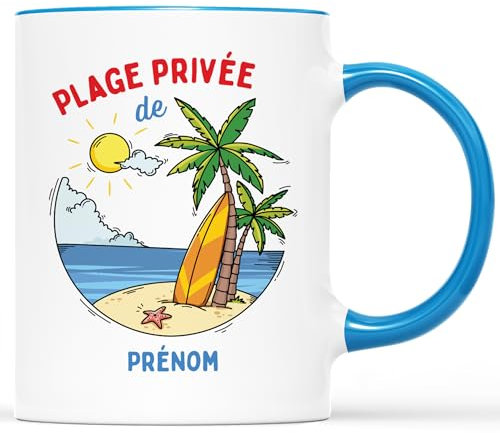 𝗖𝗔𝗗𝗘𝗔𝗨 𝗣𝗟𝗨𝗦 Mug Personnalisé Prénom - Plage Privée - Cadeau Femme Original, Cadeau Homme Personnalisé, Tasse A Thé Originale, Tasse Original, Mug Original Femme, Tasse à Café Originale