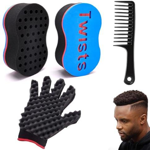 ARJDXDP 3 Stück Haarbürste Schwamm Afro Magic Curl Schwamm Große Löcher Dreads Locking Twist Barber Werkzeug für Afro Coil Haar Magic Beauty