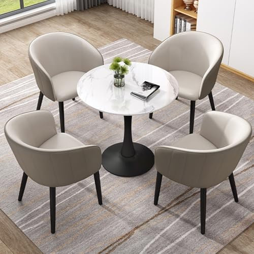 DSeenLeap Besprechungstisch, Bürotisch- und Stuhlset, Business-Couchtisch, Büro-Besprechungsraum, Empfangsverhandlung, 1 Tisch, 4 Stühle, platzsparend, für Kombinationsbüro (weiß, 80 cm)
