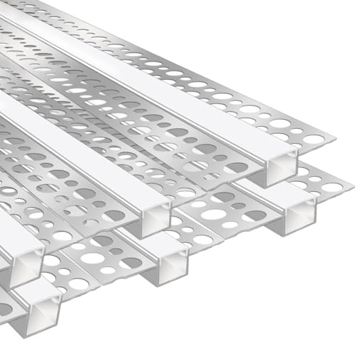 LEDLightsWorld Plaster-in Aluminum LED Profile, 6 Pack 3.3ft/1M with Milky Diffuser for 12mm LED Strip, Trimless Plaster Channel for Ceiling and Wall