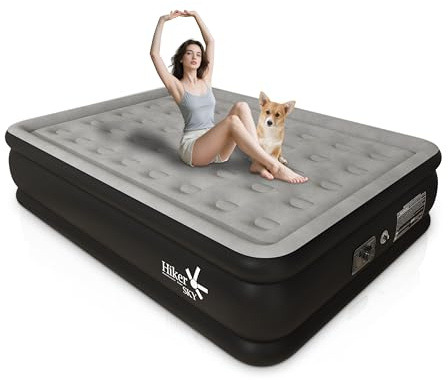 HikerSKY Full Air Mattress with Built in Pump, Inflatable Mattress for Home, Blow up Air Bed 3 Min Quick Inflation and Deflation, Thin Velvet Top, 18'' Full Size Gray