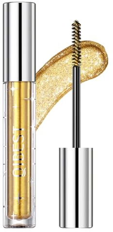 Glitter mascara, guld gnistrande glänsande mascara, voluminös diamant glitter mascara, hållbar och vattentät mascara med glitter för mycket gnistrande ögonmakeup, förlängning färgglad mascara