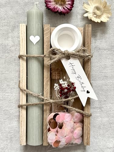 Happy Birthday Pustekuchen Geschenk - besonderes Geburtstagsgeschenk für Frauen - Geburtstagskarte - Happy Birthday to you - Geburtstagskerze - Pustekuchen Kerze (Salbei)