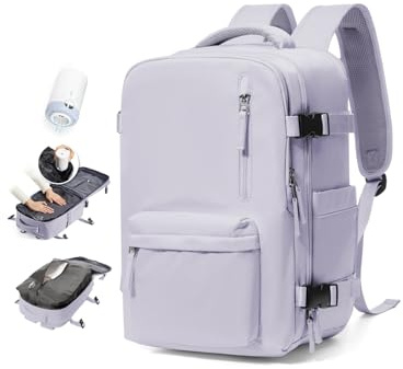 BJLFS Zaino Ryanair 40x30x20 Sottovuoto con Pompa Zaino da Viaggio Ryanair 40x20x25 Borse da Cabina per Wizzair Bagaglio a mano Easyjet 45x36x20 Sottovuoto Zaino Casual per Laptop 14 Pollici Viola