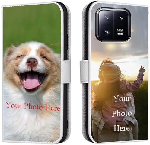 FortiCase Personalisierte Hülle für Xiaomi 13T Pro,Flip Leder Hülle Kartenfach Standfunktion Case,mit Eigenem Foto Bild Text Personalisiert Handyhülle - White-LN4