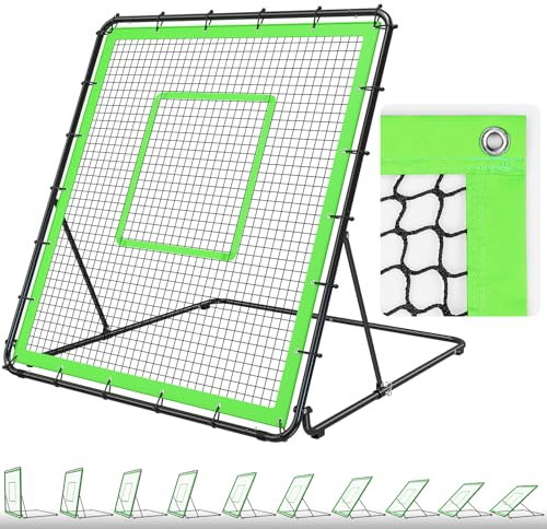 Insaga Baseball Rebounder 137x122 cm, 10 Winkel, schweres Rückprallnetz für Baseball/Softball-Training: Bodenbälle, Line Drives, Flugbälle (Einzelspieler) | Hochelastisches eingefasstes Netz, 10 verstellbare Winkel, Rahmen aus Kohlenstoffstahl, faltbar, rostfreie Beschichtung