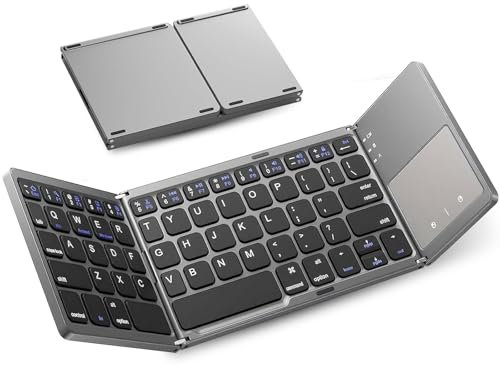 Wekity Foldable Wireless Keyboard, Portable Bluetooth Keyboard with Touchpad, Full Size Travel Keyboards for Android Windows iOS, Smartphone, Tablet and Laptop (Black)