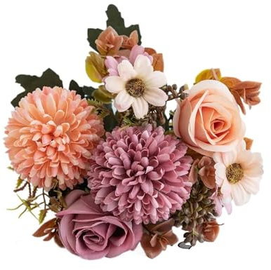 IZHAOGJING Fake Flowers, Artificial Hydrangea Flowers 4Pcs Silk Roses Artificial Flowers Wedding Home Festival Decoration Wreaths Bridal Bouquets Table Vase Photography Props DIY Art Wall(Color 2)