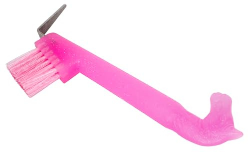 Start Hufauskratzer mit Bürste für Pferde – Ergonomischer Hufkratzer in Neonfarbe mit Glitzer – 2in1 Reinigung für saubere und gesunde Hufe (Rosa)