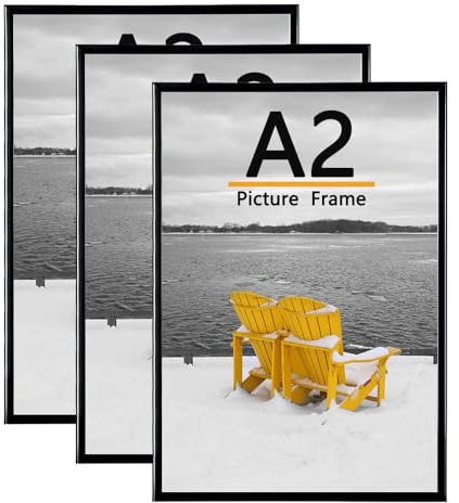 Baoee 3er Pack A2 Bilderrahmen, A2 Bilderrahmen Schwarz für die Fotogalerie - Einschubleisten, horizontale oder vertikale Wandmontage