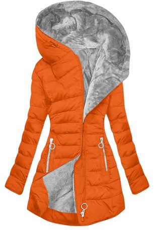 Angxiwan Wintermantel Damen Lang Winterjacke Warm Gefüttert Winterparka Winter Jacke Mantel Parka Reißverschluss Steppmantel Einfarbig Daunenmantel mit Kapuze