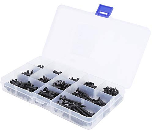 Flat Head Screws, 330Pcs Self Tapping Screw Self Tapping Wood Cabinet Flat Countersunk Hex Socket Wallboard Nail Assortment Kit Black