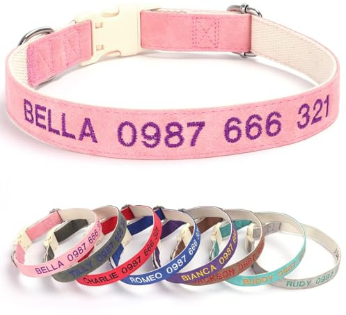 Sinyuyong Personalisiertes Besticktes Hundehalsband – Individuelles Haustierhalsband mit Namen und Telefonnummer for kleine und große Hunde (XS-XL)(B,L)