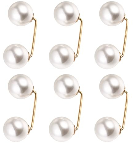 GALPADA Lot de 6 Broches en Fausses Perles, Épingles de Sûreté pour Vêtements, Boutons Jupe à Col Châle, Blanches, 3,5 X 1,5 Cm