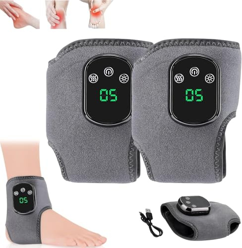 Triple Therapy Foot Massager,Portable Feet Massager,5-Level Heat &3 Vibration Mode,30min Smart Timer,Touch Screen,for Home/Office/Travel(Grey) (2PCS, Gray)
