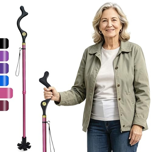 AOHHL Gehstock, faltbar, für Männer und Frauen, Senioren für Balance, selbststehend, zusammenklappbar, höhenverstellbar, rutschfest, leicht, Legierung,