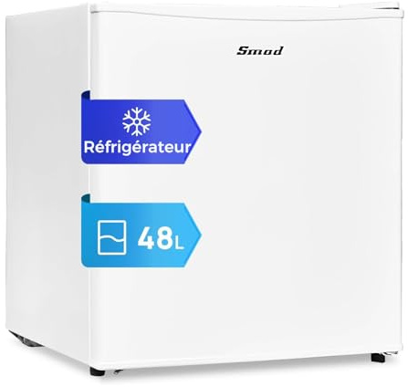 Smad Mini Frigo, 48L, Mini Réfrigérateur, Petit Frigo, avec Porte Réversible, 0-10℃, MiniBar pour Chambre Bureau Hôtel Salon, Blanc