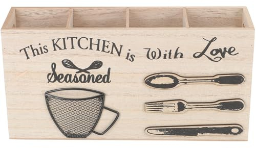 DOITOOL Wooden Cutlery Organizer Box Multi-compartment Kitchen Utensil Storage Case with Scratch-resistant Surface for Household Tableware and Wedding Table Centrepieces